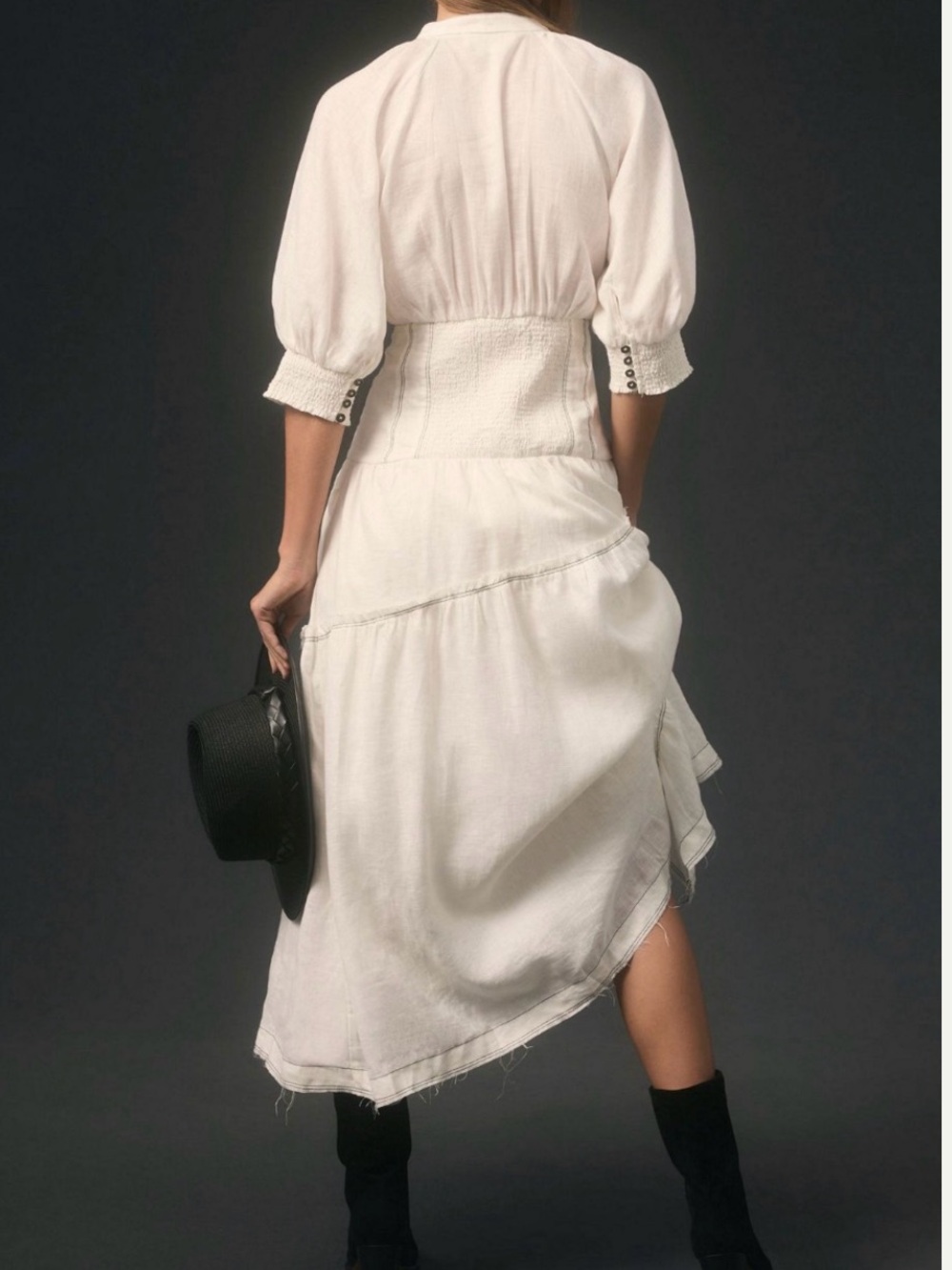 Anthropologie V-Neck Corset Midi Shirt Dress in Off White Medium - Picture 3 of 14